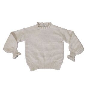 Madewell Womens cream ruffle knit‎ sweater sleeve Marino wool blend stretch S
